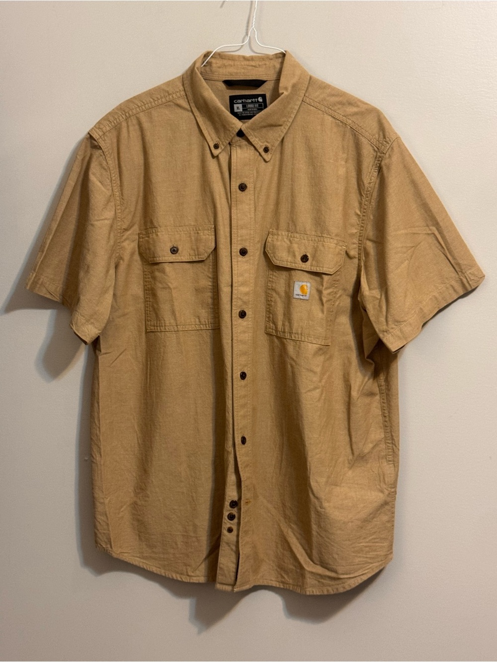 Carhartt Men's XL Loose Fit‎ Tan Short Sleeve Work Shirt Button Front